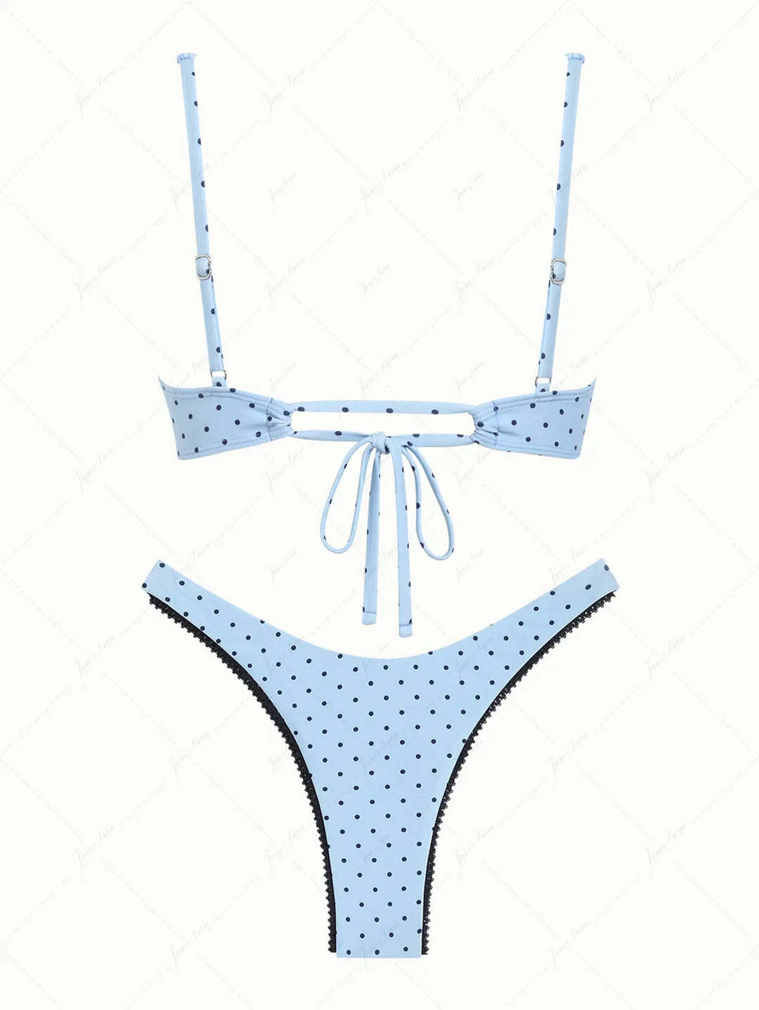Light Blue Polka Dot Lace Bowknot Underwire Bikini Set