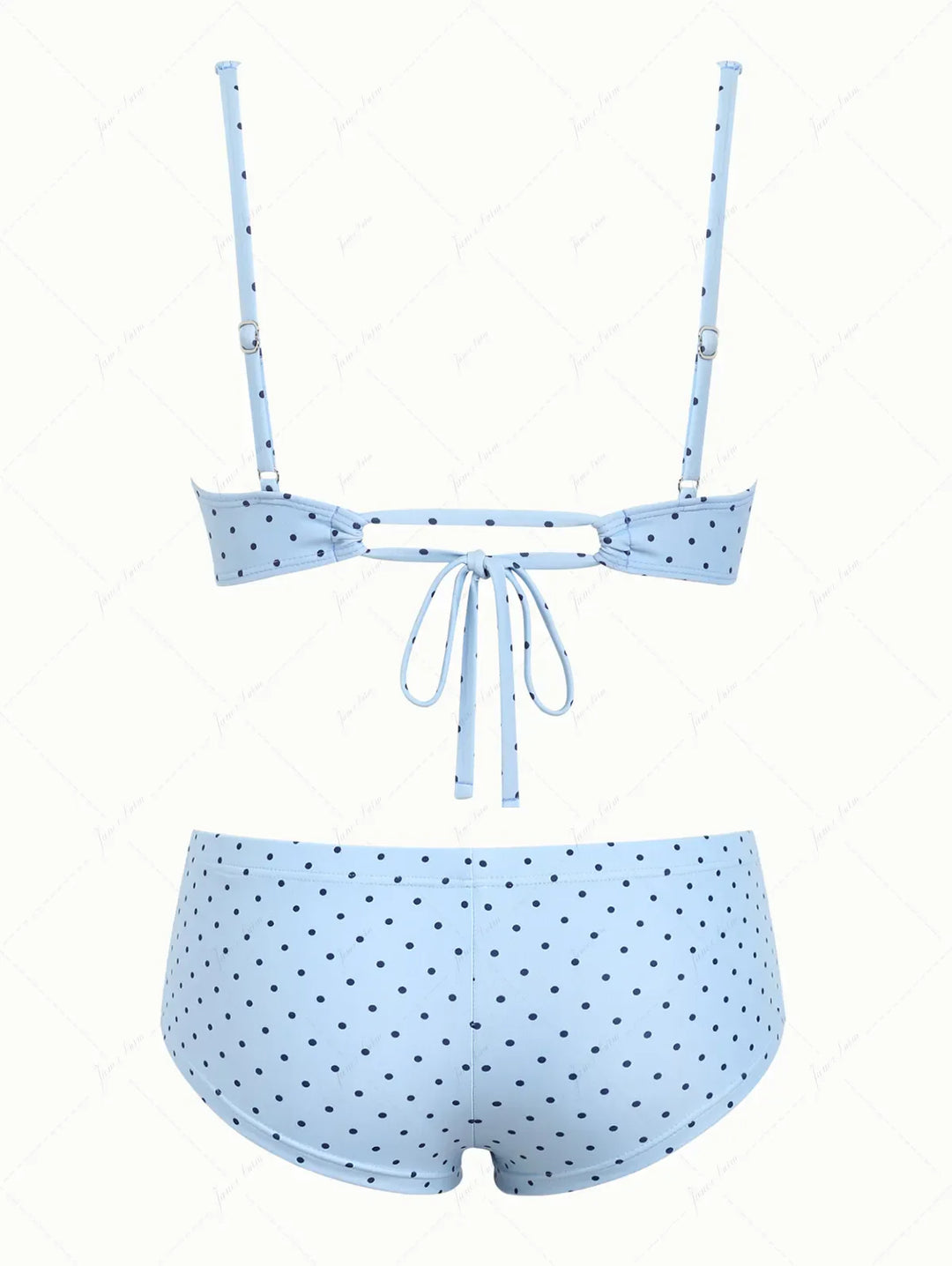 Light Blue Polka Dot Lace Bowknot Underwire Cheeky Boyshorts Bikini Set