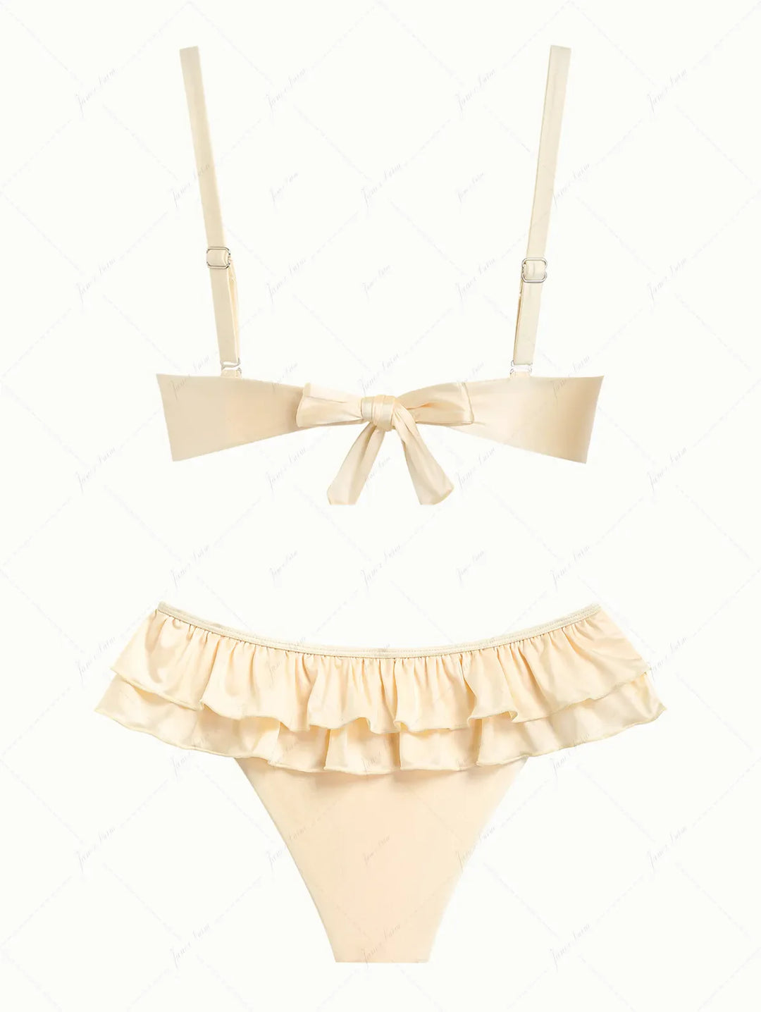 Champagne Satin Ruched Underwire Push Up Skirtini Bikini Set