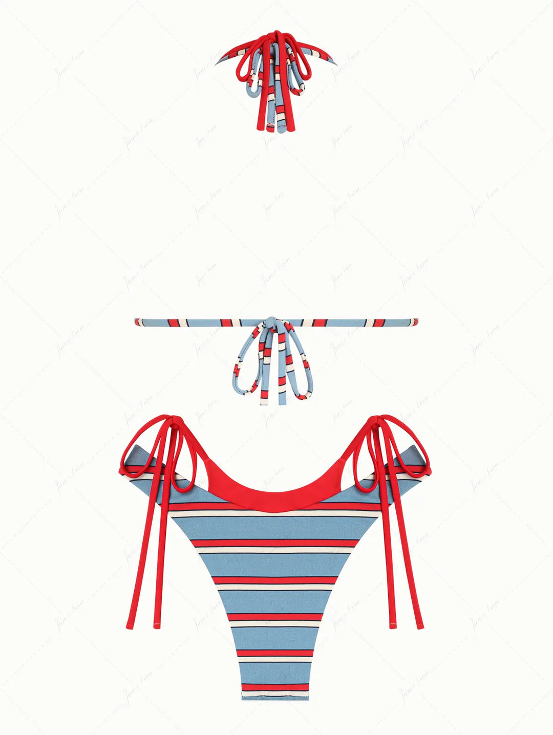 Blue Striped Contrast Color O Ring Double Layer Bikini Set