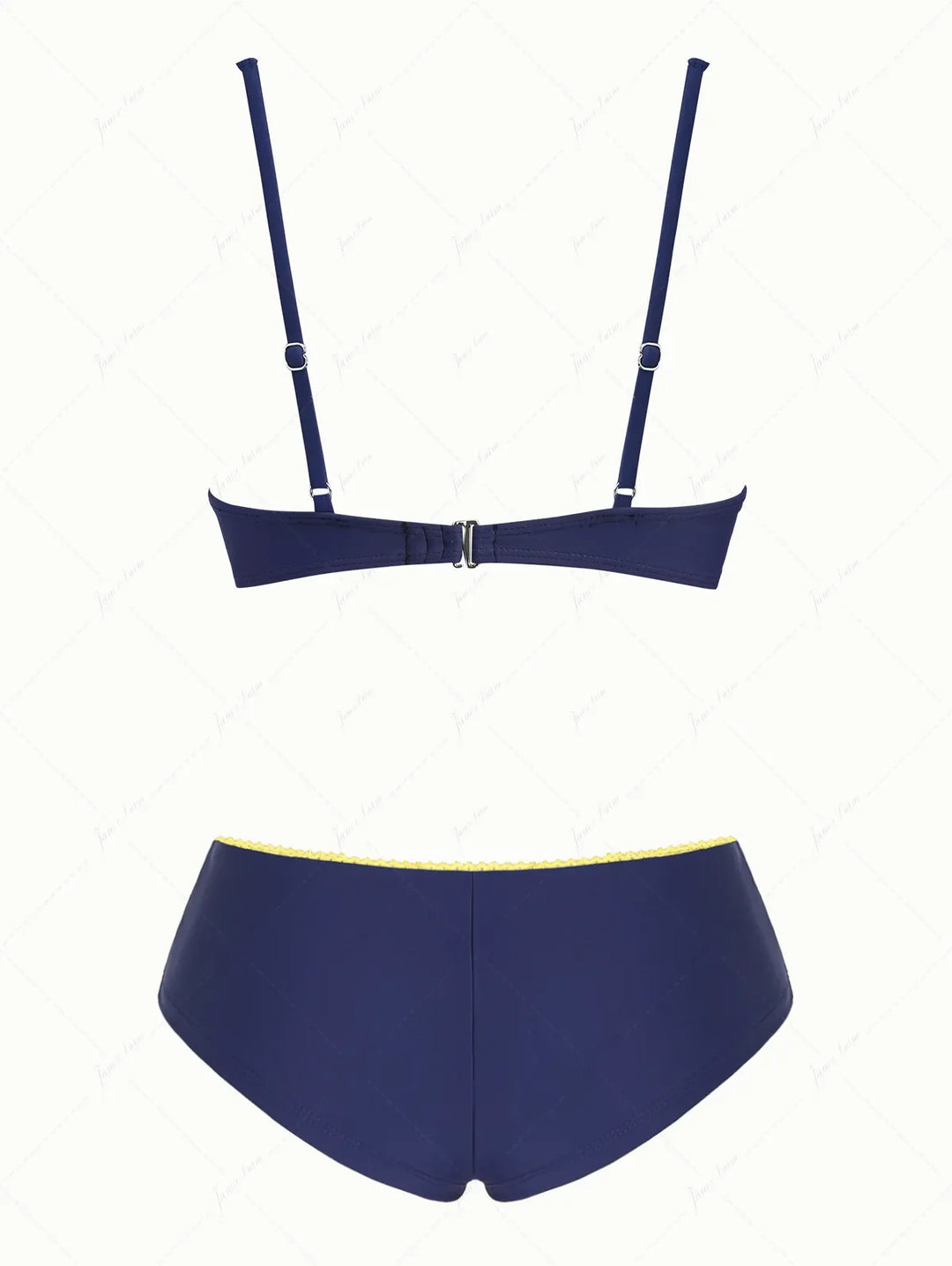 Deep Blue Contrast Lace Bowknot Underwire Cheeky Boyshorts Bikini Set