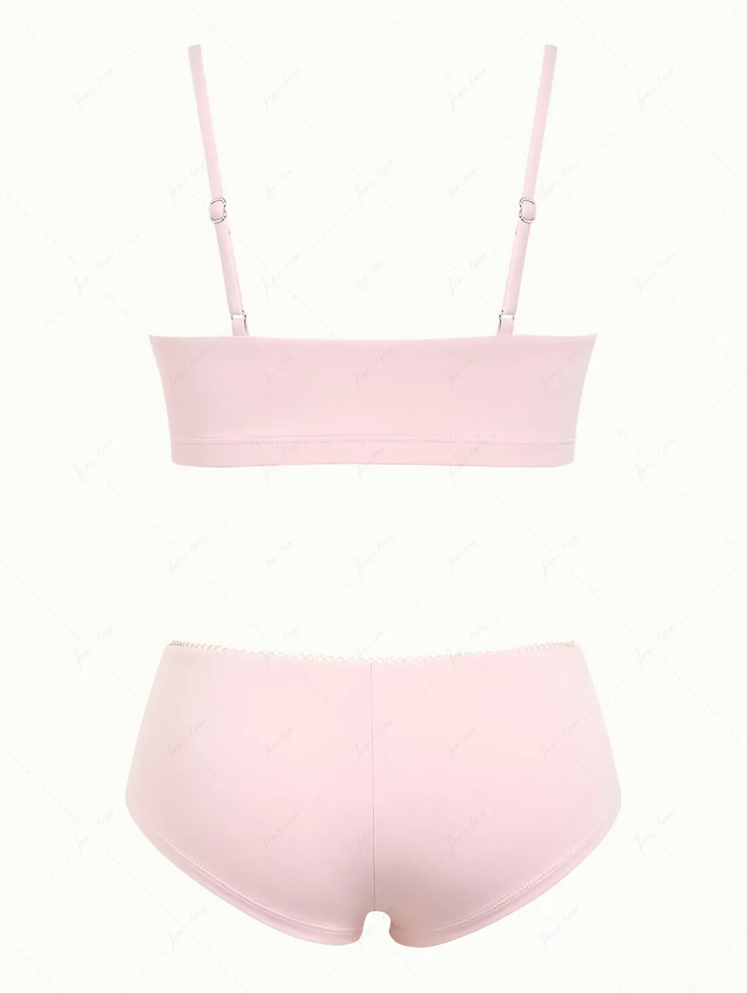 Pink Solid Color Picot Bowknot Bralette Cheeky Boyshorts Bikini Set