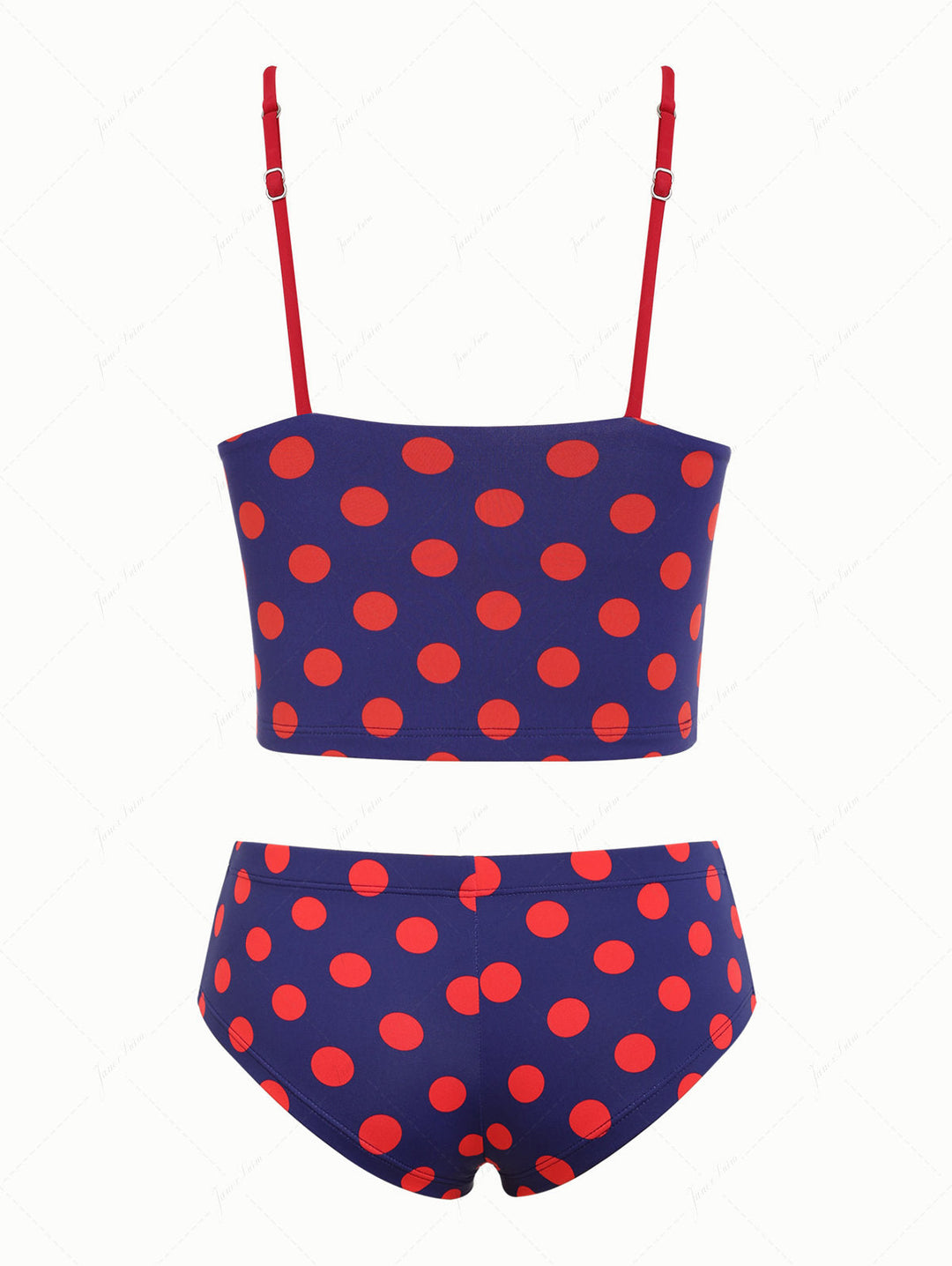 Midnight Blue Polka Dot Print Plunging Neck Cheeky Boyshorts Tankini Set