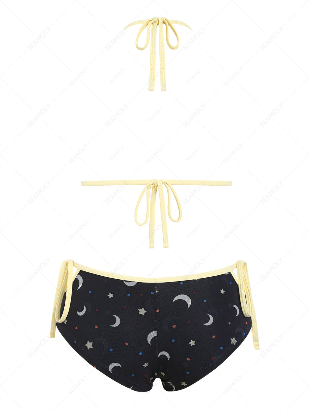 Seamolly Stars Moon Print Cutout Tied Cheeky Boyshorts Bikini Set