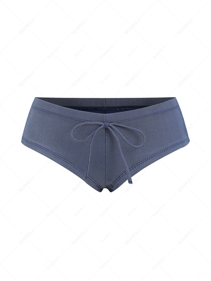 Deep Blue Denim Bowknot Low Rise Beach Swim Bottom Boyshorts