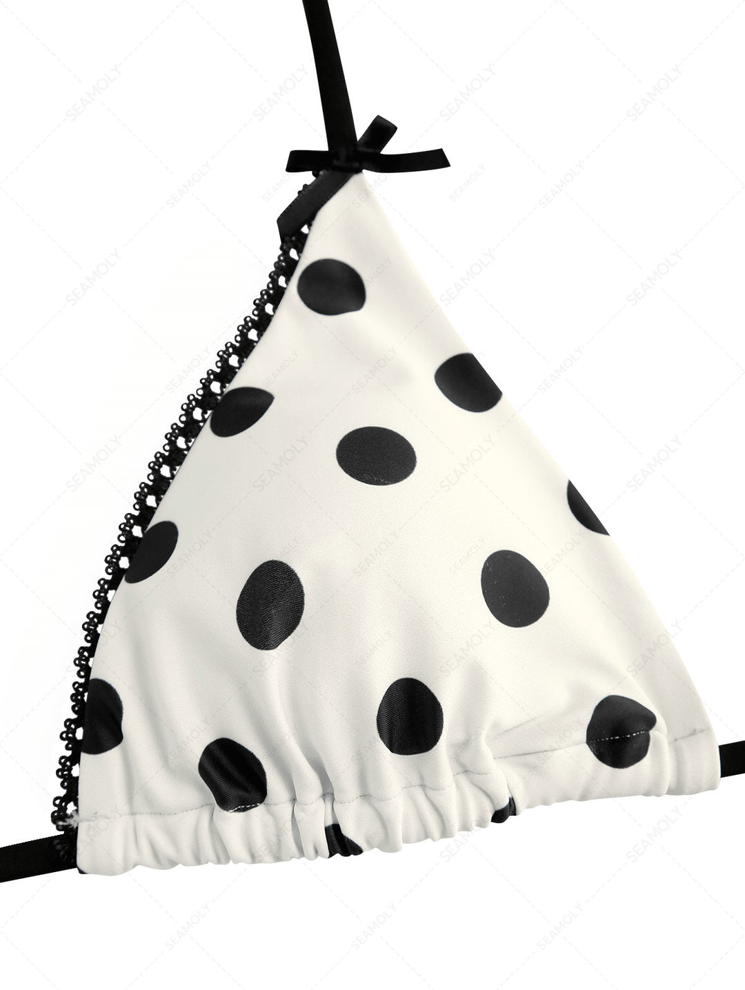 Seamolly 3 Piece Polka Dot Picot Trim Triangle Brazilian Cheeky Boyshort Bikini Set
