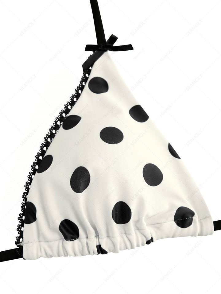 Seamolly 3 Piece Polka Dot Picot Trim Triangle Brazilian Cheeky Boyshort Bikini Set