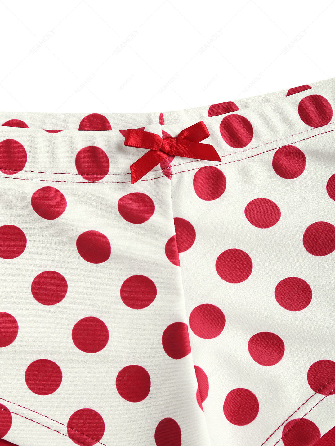 Seamolly 3 Piece Polka Dot Print String Double Layer Cheeky Boyshort Bikini Set