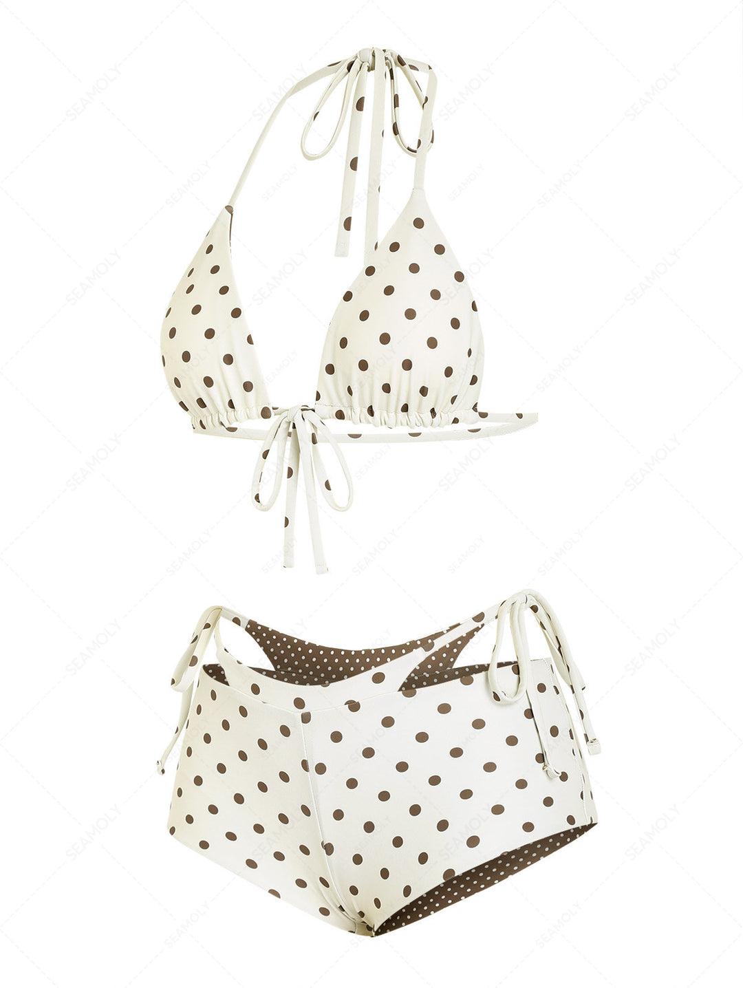 Seamolly Polka Dot Triangle Top & Double Layer Cheeky Boyshorts Reversible Bikini Set