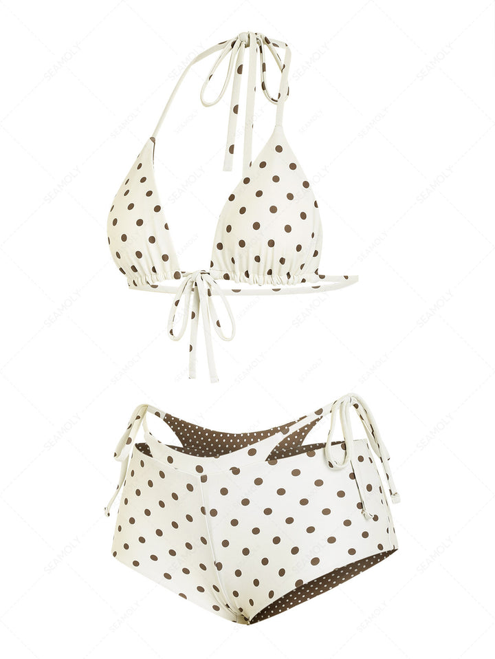 Seamolly Polka Dot Triangle Top & Double Layer Cheeky Boyshorts Reversible Bikini Set