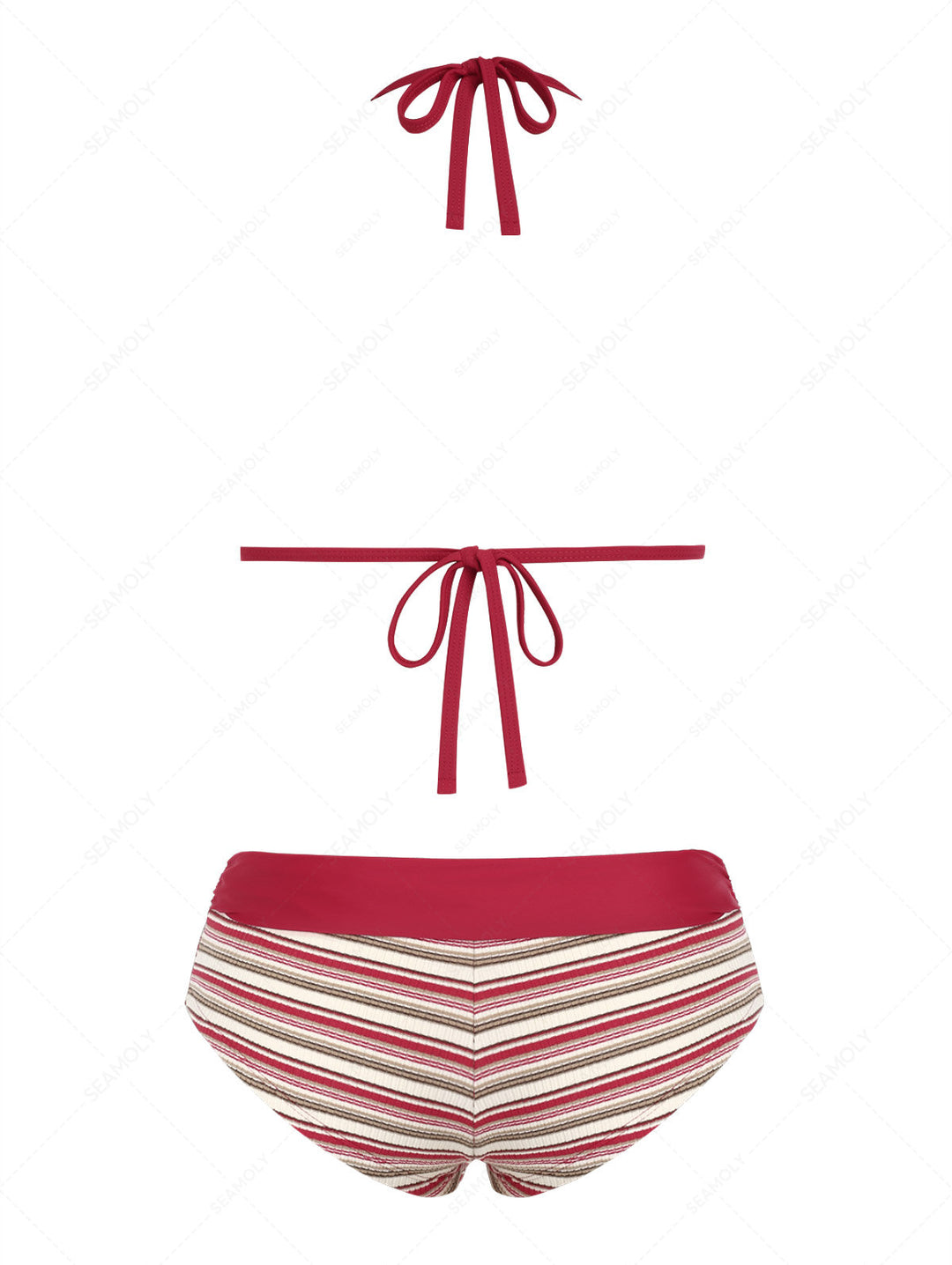 Seamolly Y2K Striped Ribbed Push Up Top & Fold Over Cheeky Boyshorts Bikini Set