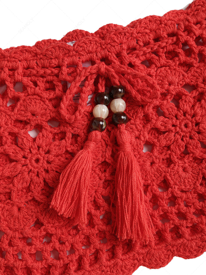 Floral Crochet Scalloped Trim Tie Front Mini Cover Up Skirt