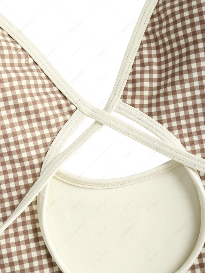 Seamolly Gingham Tie Around Deep V Neck One-piece Swimsuit
