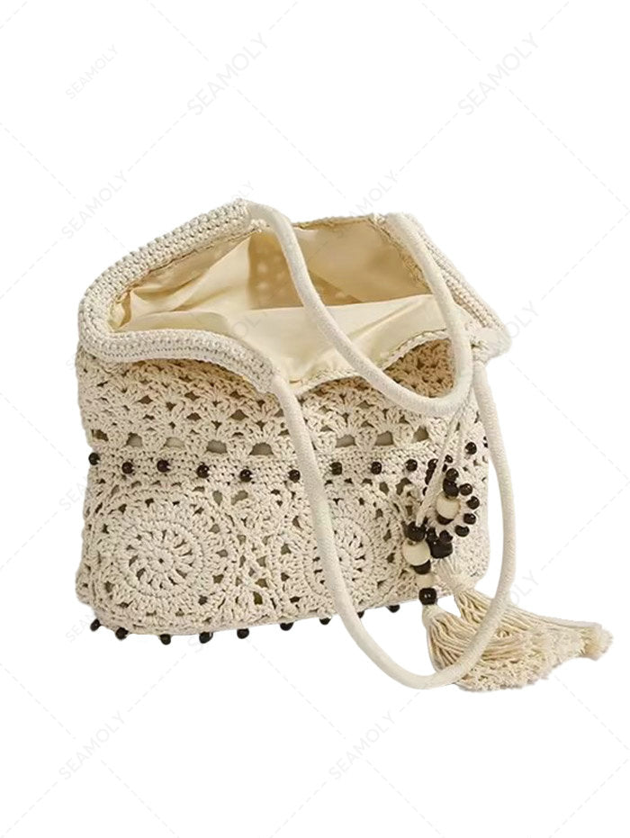 Crochet Hollow Out Beading Tassel Design Shoulder Handbag