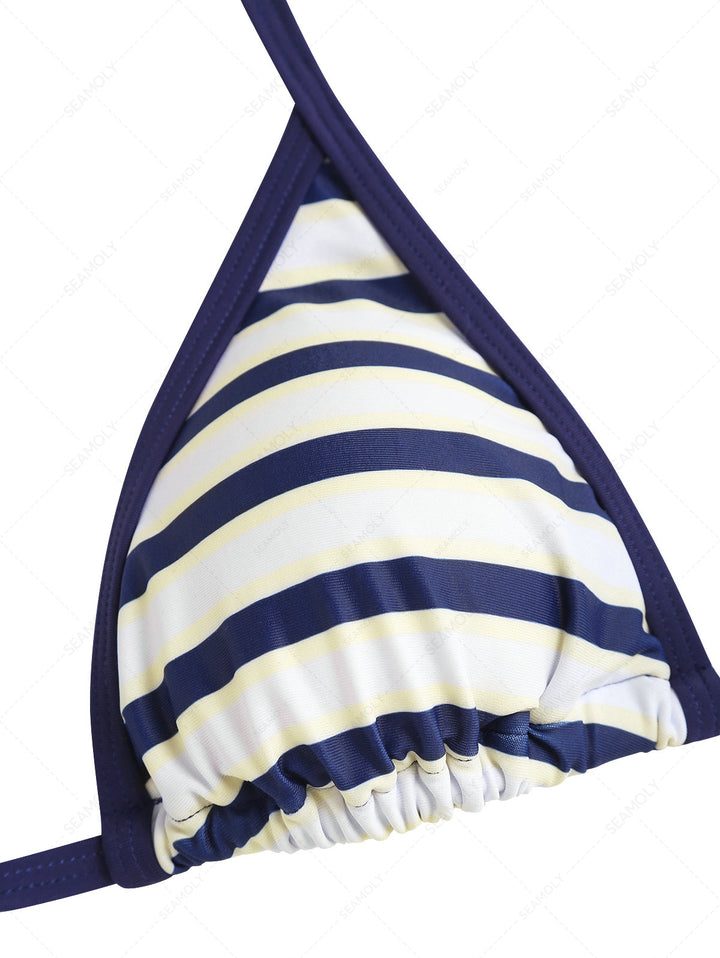 Seamolly Striped Contrast Binding Cheeky Boyshorts Bikini Set