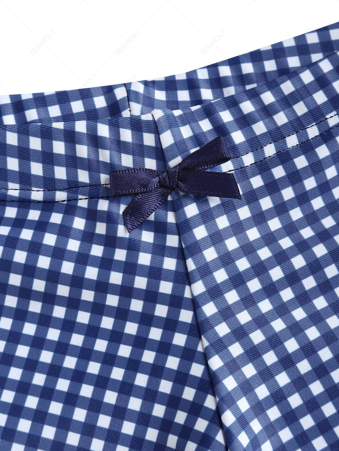 Seamolly 3 Piece Gingham Frilled Ruffles Bowknot Triangle Cheeky Boyshort Bikini Set