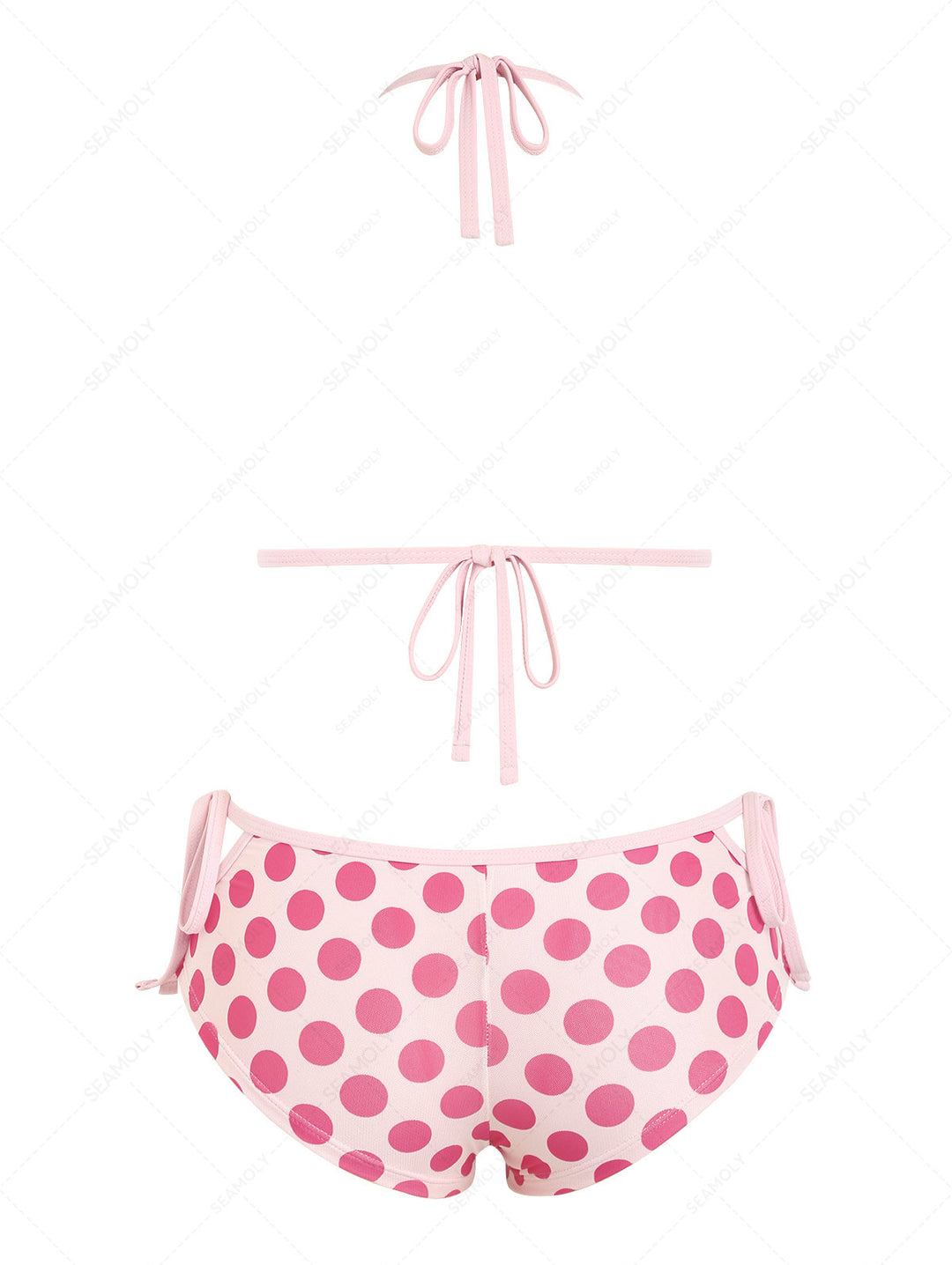 Seamolly Polka Dot Contrast Binding Cutout Tied Cheeky Boyshorts Bikini Set