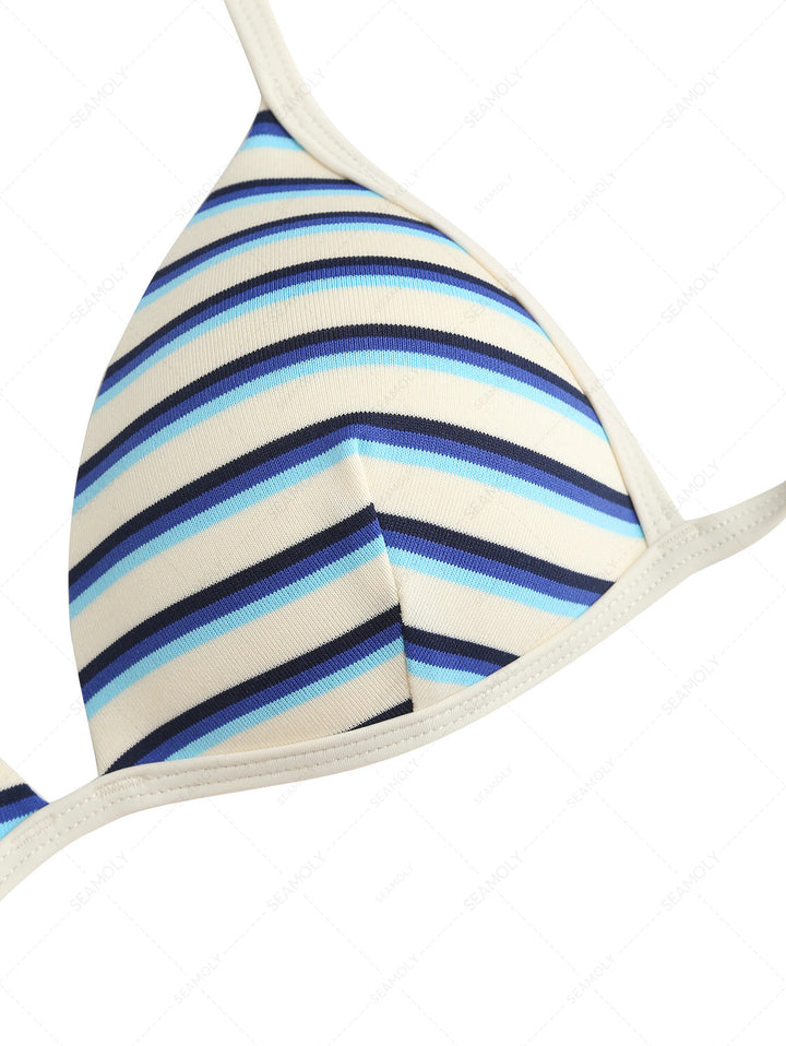 Seamolly Striped Triangle Push Up Top & Cheeky Brazilian Bottom Bikini Set