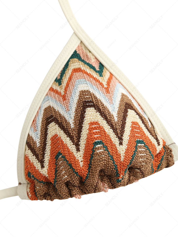 Seamolly Crochet Chevron Contrast Binding Cheeky Boyshorts Bikini Set