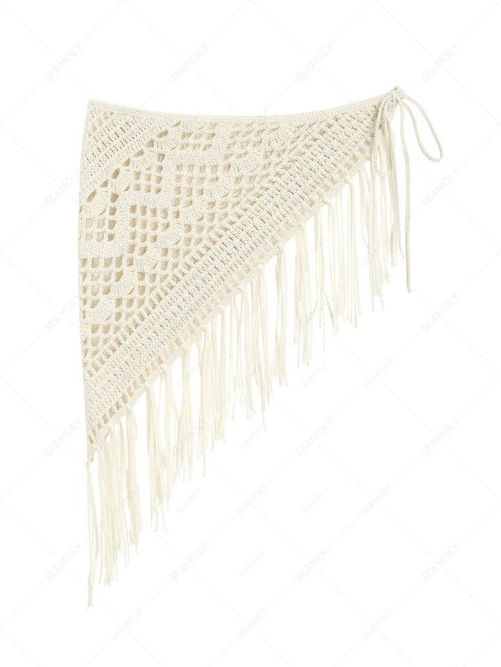 Hollow Out Crochet Fringed Triangle Cover Up Sarong
