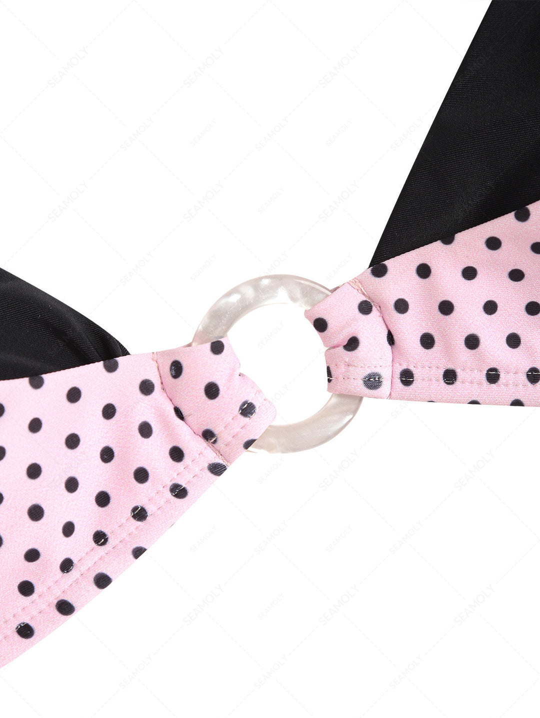 Seamolly 3 Piece Polka Dot Print O Ring Double Layer Cheeky Boyshort Bikini Set