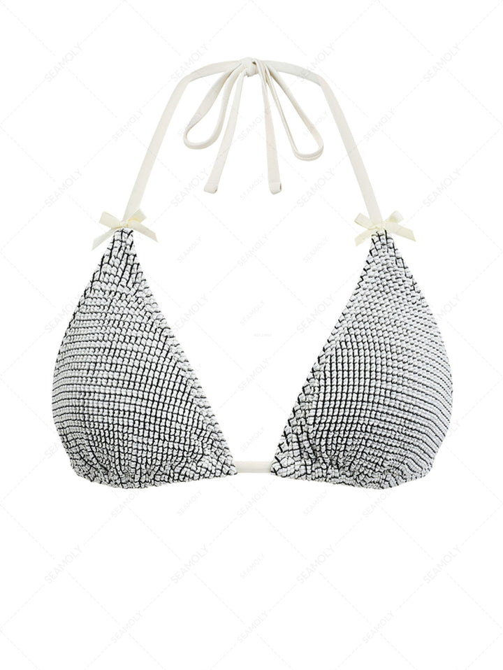 White Textured Fabric Bowknot Triangle Bikini Top