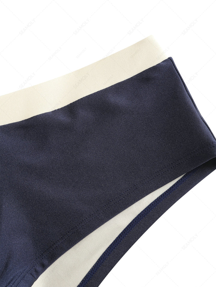 Seamolly 3 Piece Two Tone Tie Side Double Layer Cheeky Boyshort Bikini Set