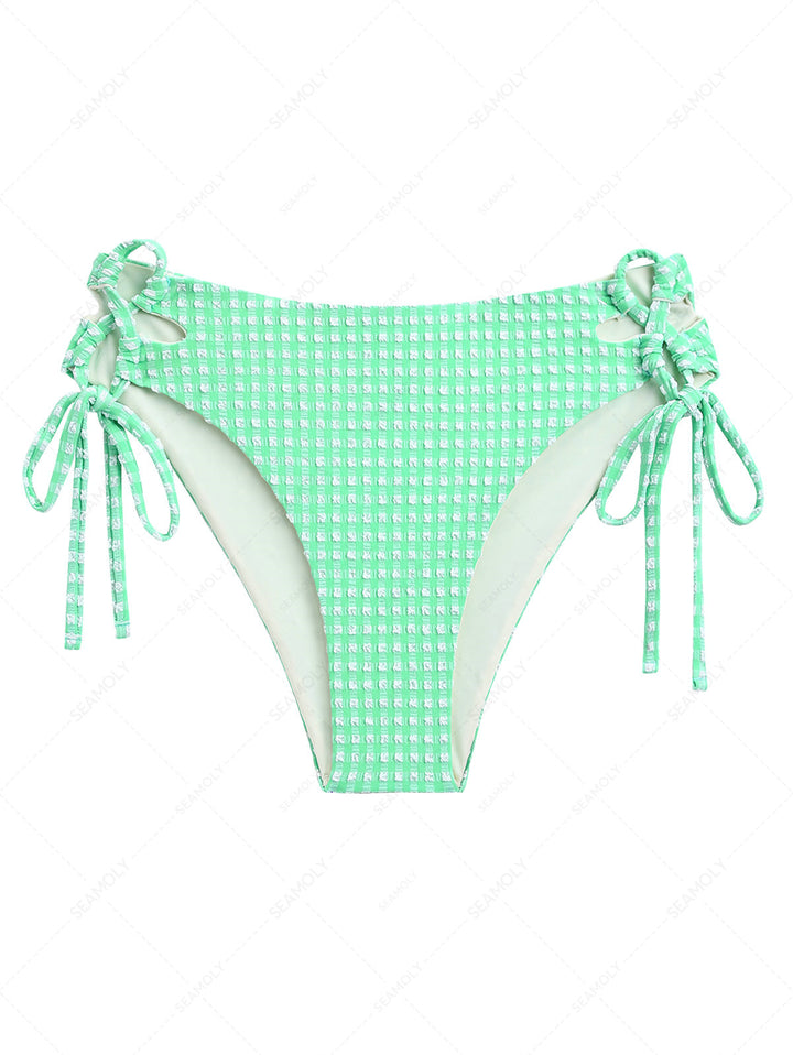 Green Bubble Grid Lace Up Side Full Coverage Bikini Bottom