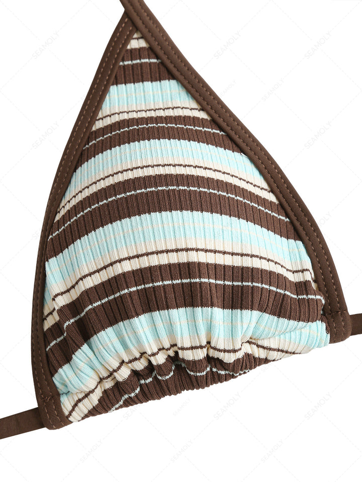 Seamolly Striped Contrast Binding Triangle Cheeky Boyshorts Bikini Set