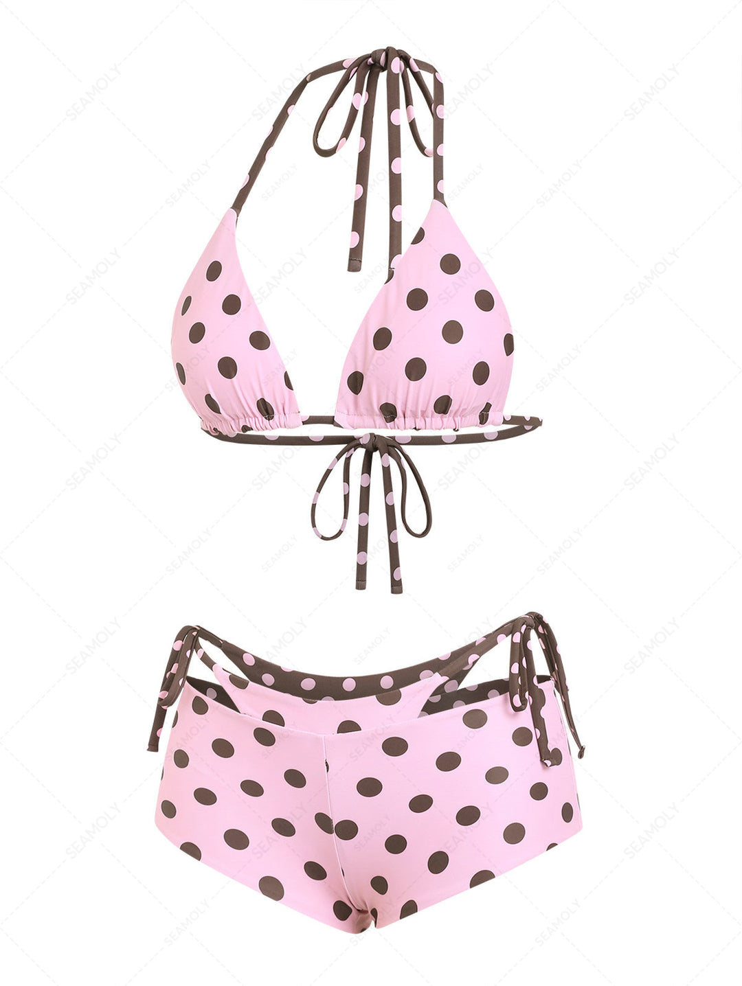 Seamolly Polka Dot Triangle Top & Double Layer Cheeky Boyshorts Reversible Bikini Set