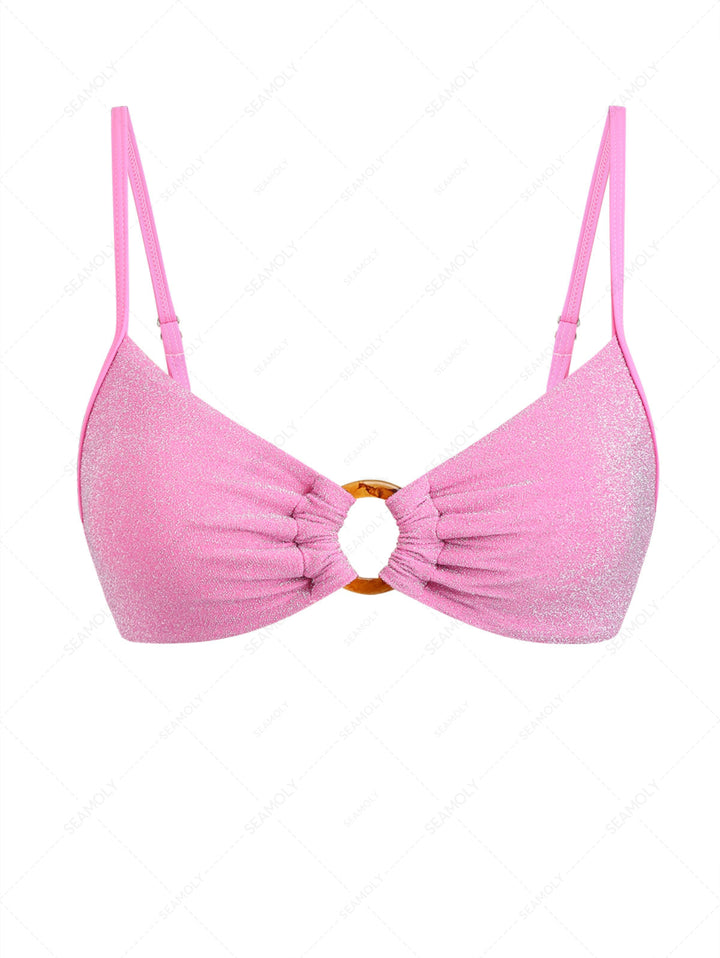 Light Pink Lurex Sparkly O Ring Bikini Top