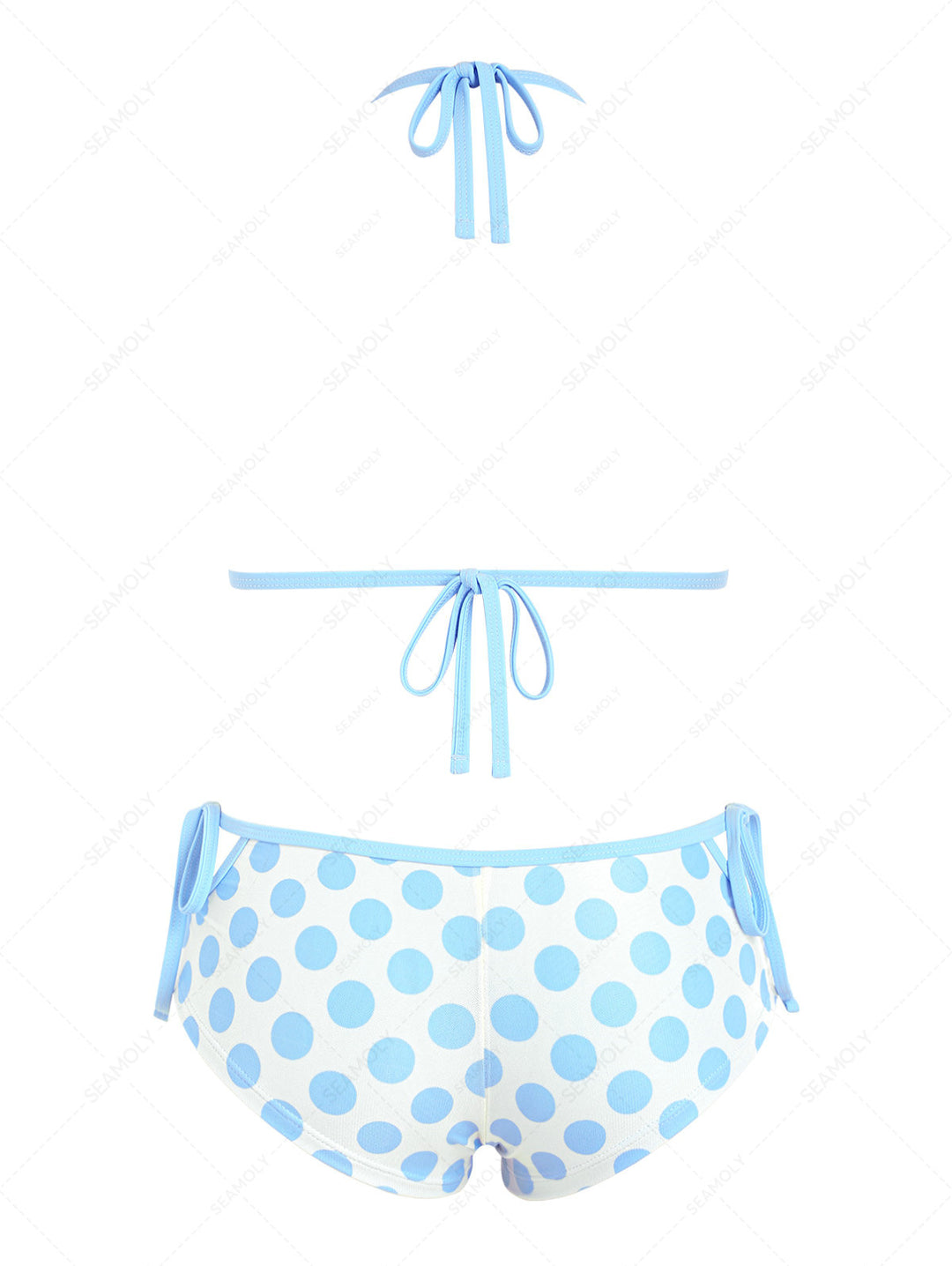 Seamolly Polka Dot Contrast Binding Cutout Tied Cheeky Boyshorts Bikini Set