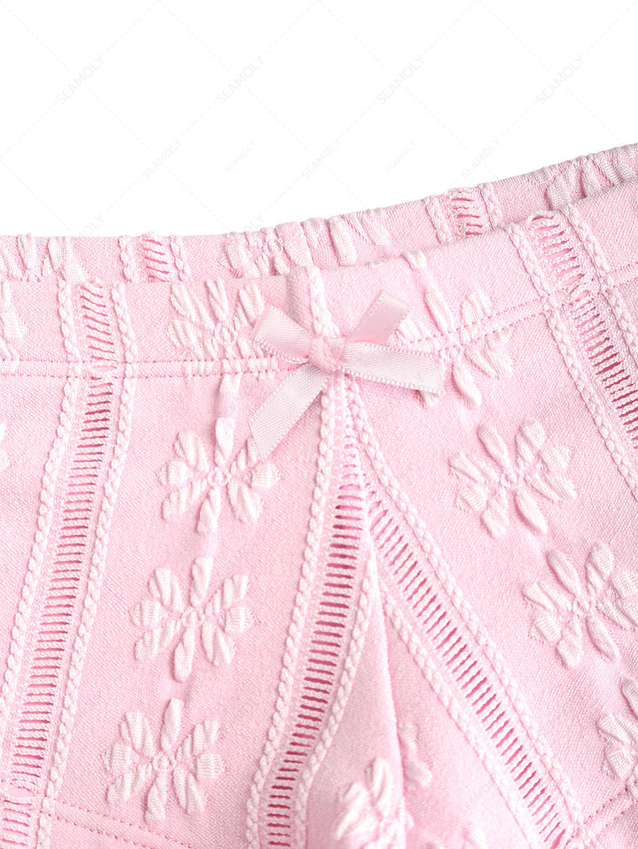 Seamolly Floral Jacquard Textured Bikini Bottom Cheeky Swim Boyshorts