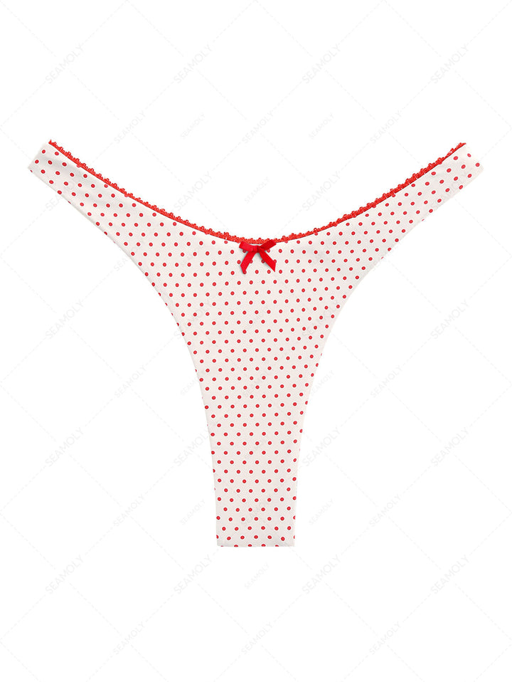 Crystal Cream Polka Dot Lace Bowknot Cheeky Bikini Bottom