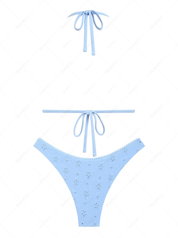 Seamolly Recycled Fabric Jacquard Lace Bowknot Cheeky Bikini Set