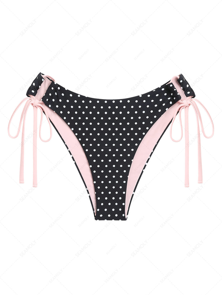Black Polka Dot Print Tied Side Full Coverage Bikini Bottom