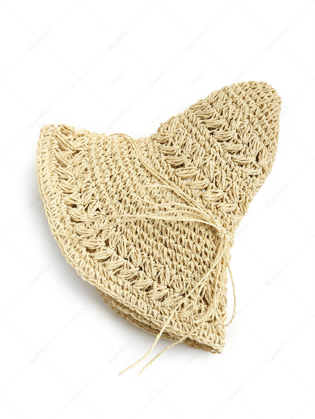 Crochet Hollow Out Floppy Foldable Wide-Brim Straw Bucket Sun Hat