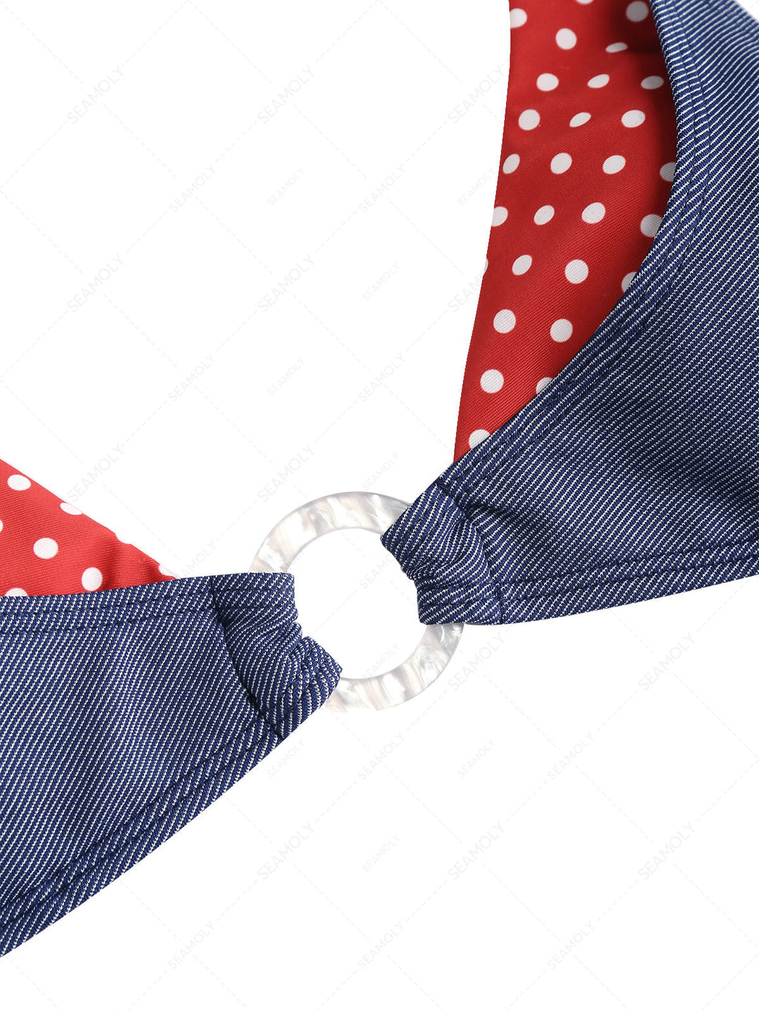 Seamolly Denim Polka Dot Print O Ring Double Layer Bikini Set