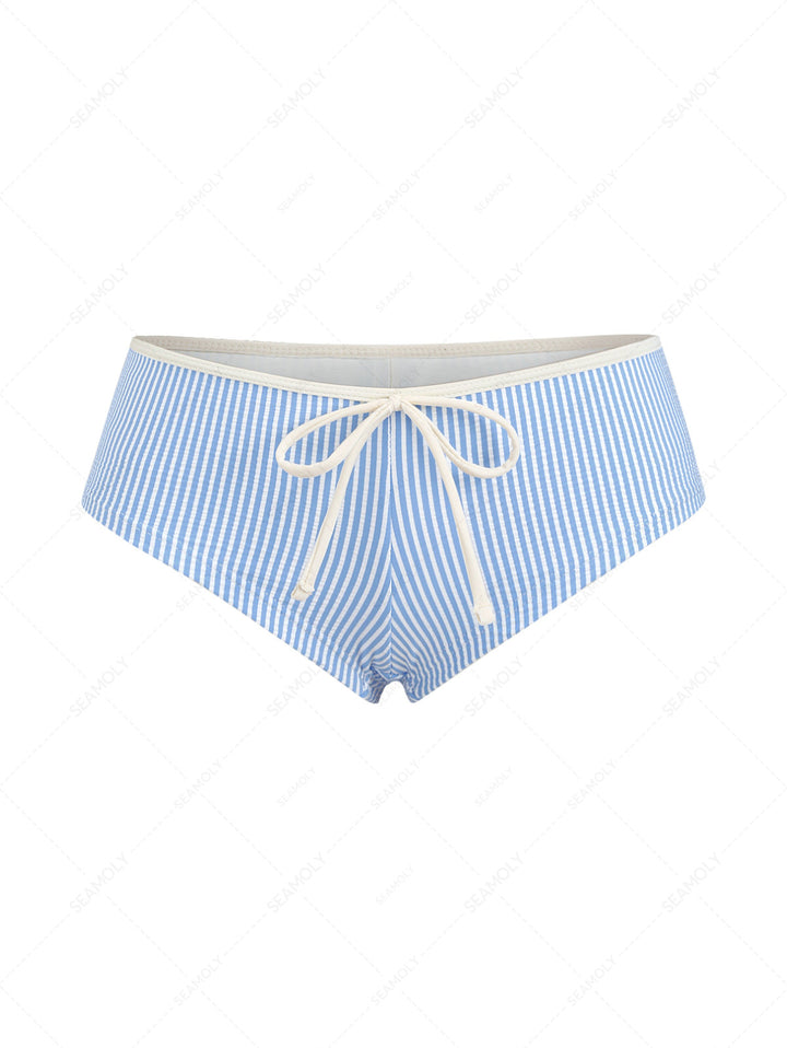 Light Blue Striped Low Rise Beach Swim Bottom Bikini Boyshorts