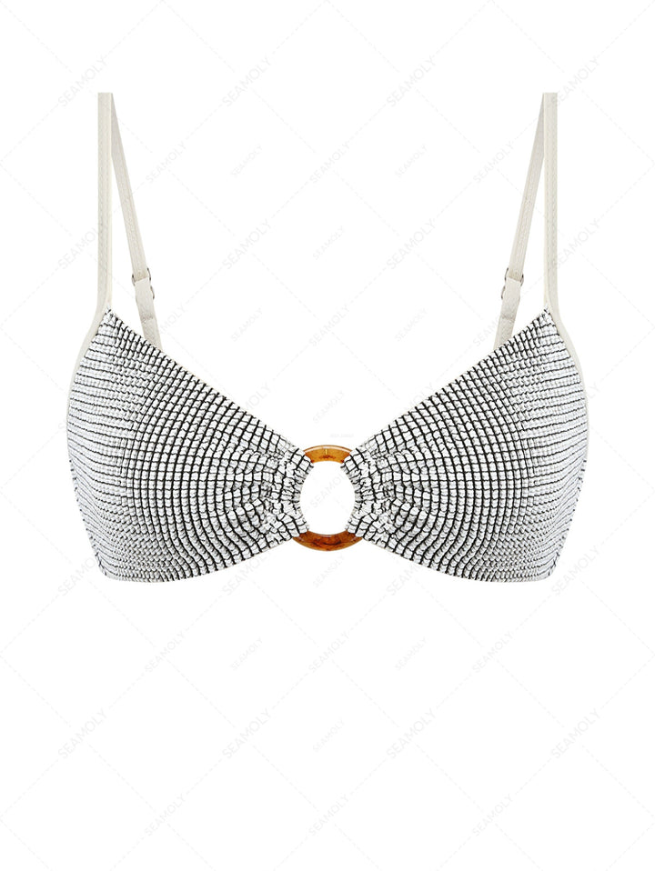 White Textured Fabric O Ring Bikini Top