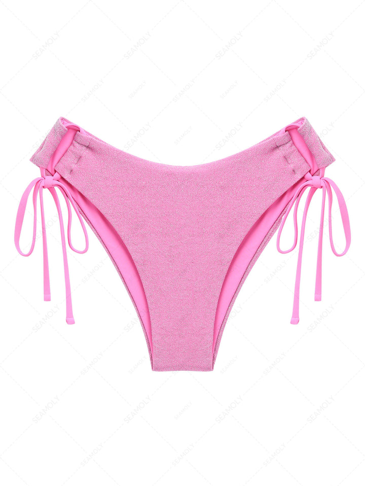 Light Pink Lurex Tied Side Full Coverage Bikini Bottom
