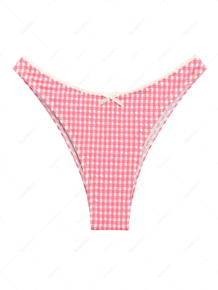 Red Bubble Grid Lace Bowknot Cheeky Bikini Bottom