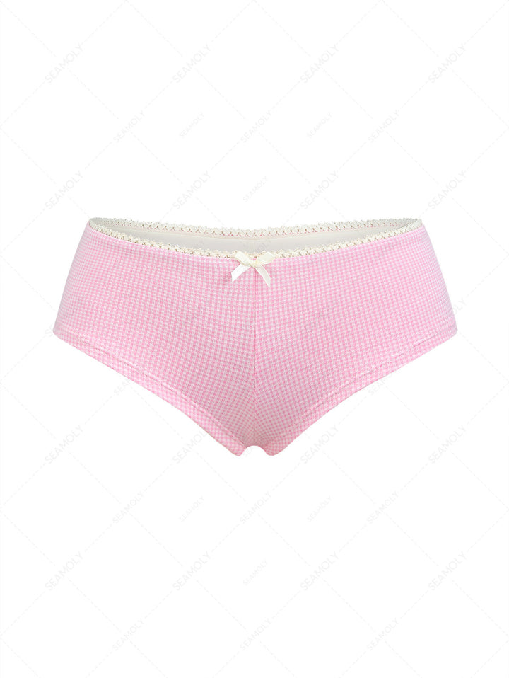 Light Pink Knitted Plaid Low Rise Beach Swim Bottom