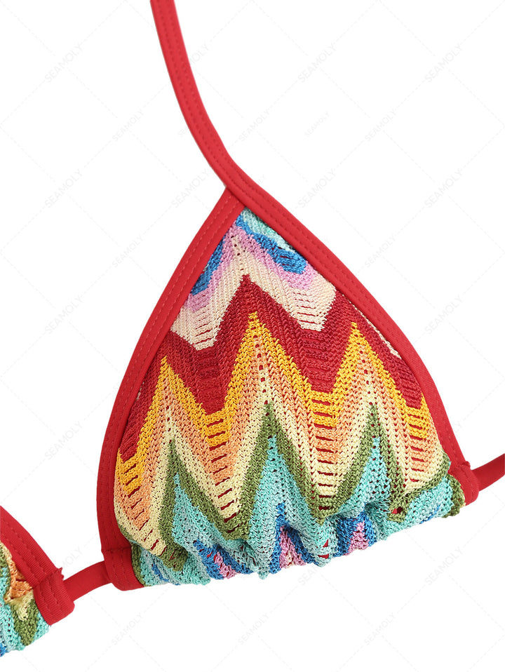 Seamolly Crochet Chevron Contrast Binding Cheeky Boyshorts Bikini Set