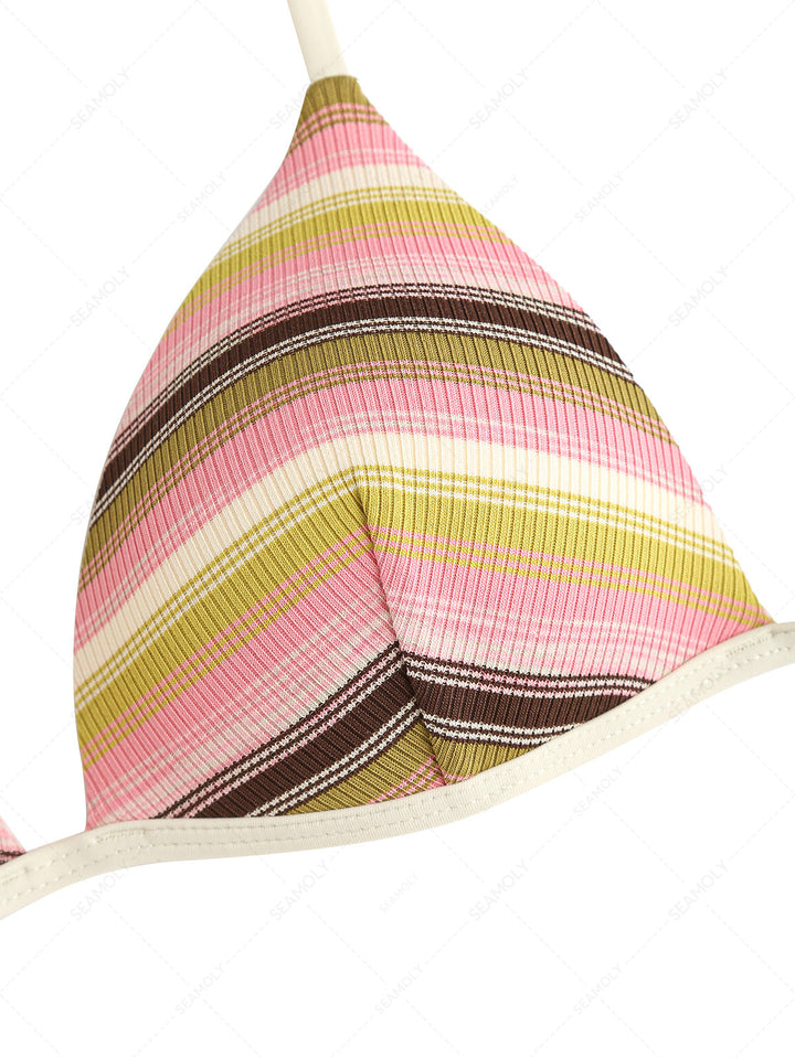 Seamolly Y2K Striped Triangle Push Up Top & Cheeky Boyshorts Bikini Set