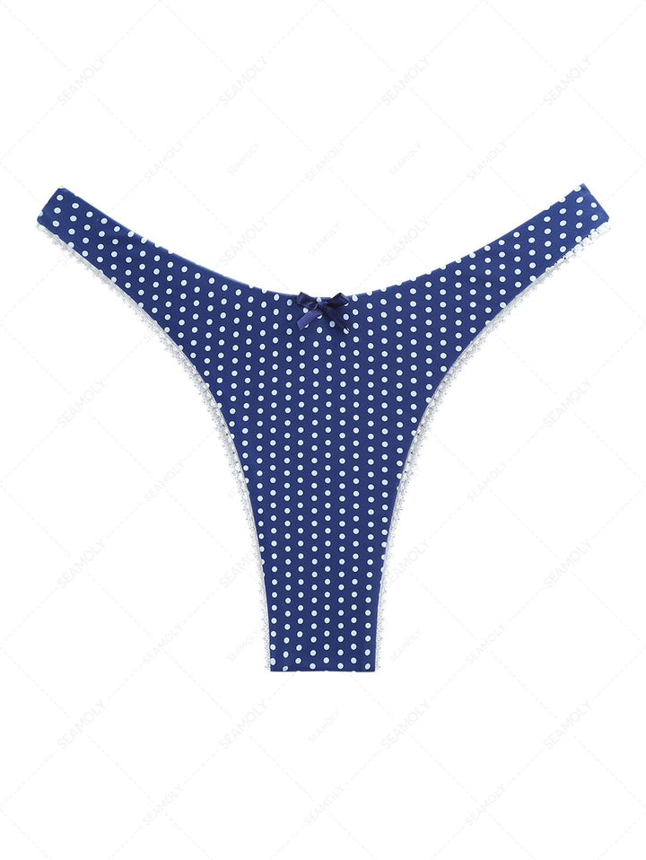 Deep Blue Polka Dot Lace Bowknot Cheeky Bikini Bottom