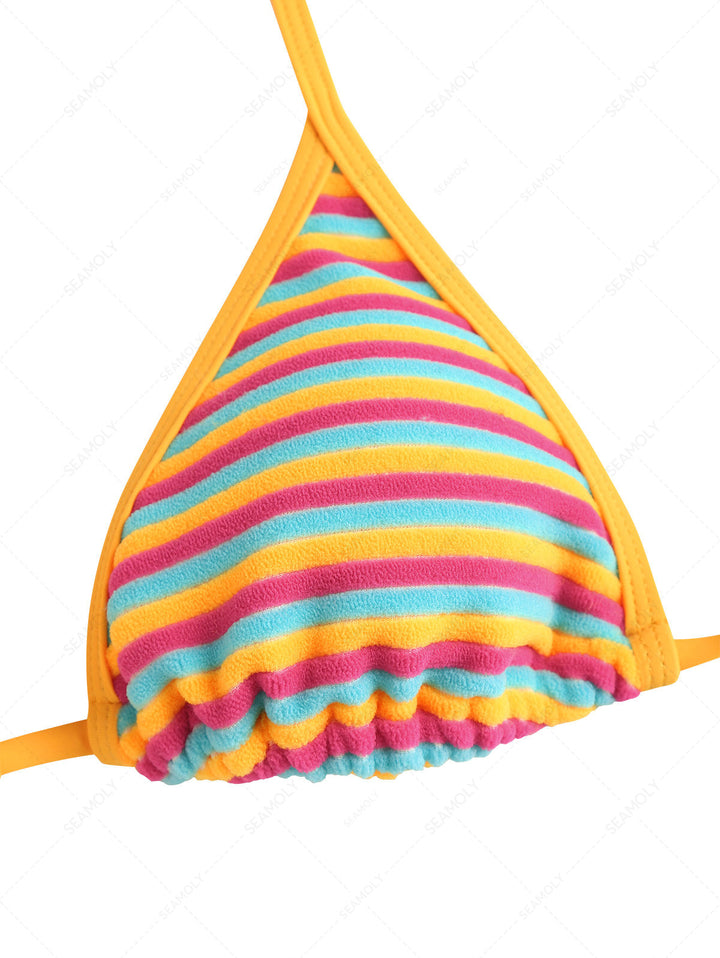 Seamolly Toweling Terry Cloth Striped Contrast Binding Cheeky Boyshorts Bikini Set