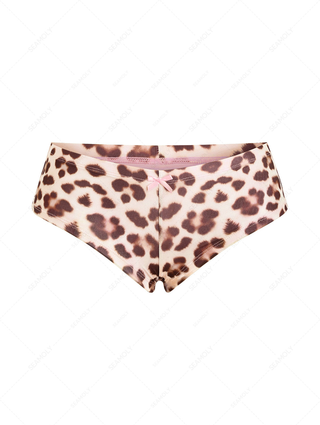 Seamolly 3 Piece Leopard Print Bowknot Contrast Binding Cheeky Boyshort Bikini Set