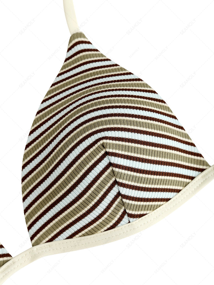 Seamolly Y2K Striped Triangle Push Up Top & Cheeky Boyshorts Bikini Set