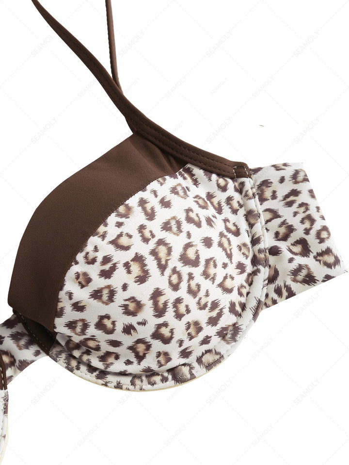 Seamolly 3 Piece Leopard Print Underwire Brazilian Cheeky Boyshort Bikini Set